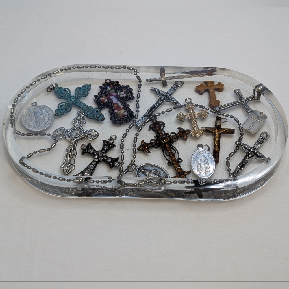 Handmade Jewelry Tray With Crosses - Decorative Vanity Storage - Picture 3 of 7